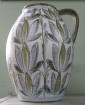 A Bourne Denby studio pottery flagon, leaf painted, 30cm high