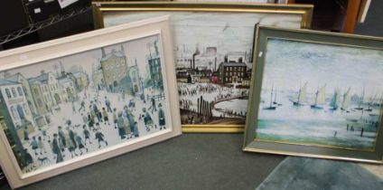 A collection of three framed prints, includes ones after Lowry
