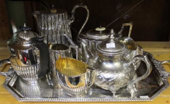 A silver plated tray and silver plated tea wares