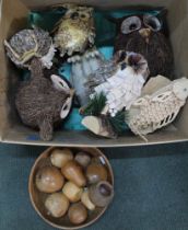 Box of wood/bark fruits and animals etc