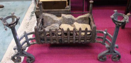 Impressive iron fire basket with dogs