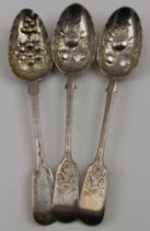Josiah Williams and Co (George Maudsley Jackson) a pair of Victorian silver berry spoons, having flo