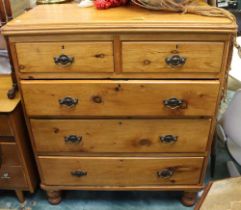 Victorian pine five drawer chest on turned legs