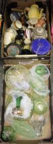 Two boxes of assorted glass & ceramics, including cameo decorated tea pot