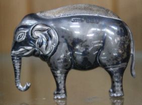 A hallmarked silver Elephant pin cushion, 5.5cm high
