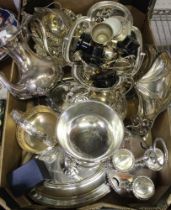 A quantity of silver plated wares, includes oval vegetable tureens