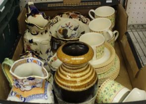 A box of domestic pottery to include 'Masons'