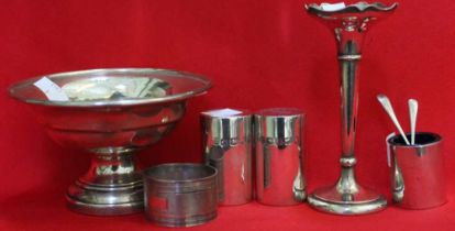 A silver bon-bon dish, Birmingham 1944, together with a silver bud vase, silver napkin ring, and sil