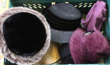 A collection of ladies hats, to include a 'Frederick Fox' example Milliner to Queen Elizabeth II