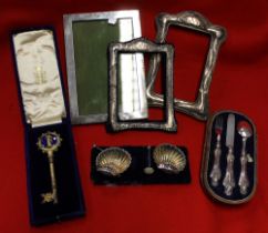 Silver frames, cased key, salts, etc