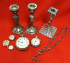 Silver candlesticks, etc