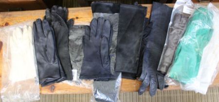 Vintage leather and satin gloves, including long gloves some in original packaging