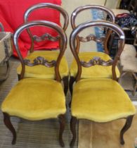 Late Victorian balloon back single chairs with gold fabric seats