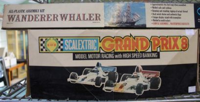 An Aurora model kit in original box, "The Wanderer Whaler", together with some Scalextric cars and a