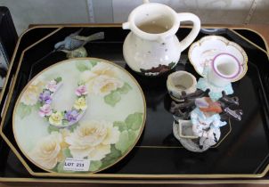 Various decorative ceramics on two laquer effect trays