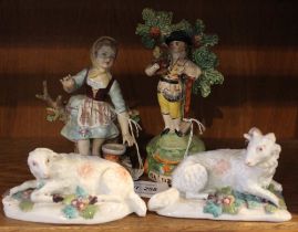 STAFFORDSHIRE POTTERY FIGURE of a Gardner, and a CAPO-DI-MONTE FIGURE of a girl together with two sh