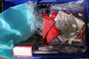 A substantial selection of ladies vintage collectables to include scarfs and ostrich feathers