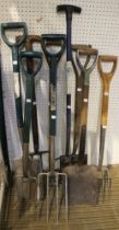 A selection of garden forks and spades (9)