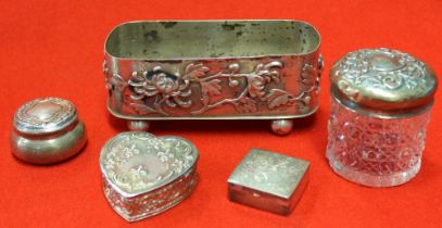 Chinese silver dish, heart box, etc