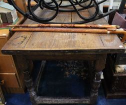 A part 17th century oak refectory table with plank top, originally from Shakespeare Birthplace Trust