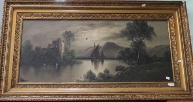 A Continental oil painting on canvas river scene gilt framed