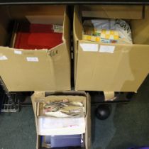 Three boxes containing a selection of stamps and albums including First Day covers, etc.