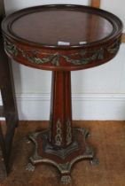 A pair French Empire design kingwood and brass mounted lamp tables