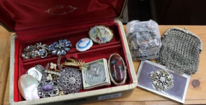 Box of costume jewellery and assorted coins