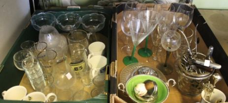 Two tray boxes containing a selection of domestic glassware etc