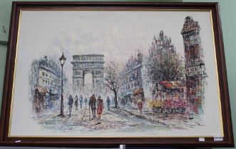 A twentieth century oil on canvass of a Parisian street scene. indistinctly signed, Penke