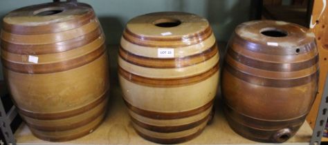 Three stoneware barrels