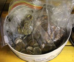 Over 2kg in Euro, some Foreign currency & coins, 2 x 1951 crowns, 2 x 1953 crowns, bag of 3d and far