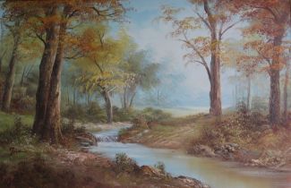 Late 20th century oil on canvas river scene framed