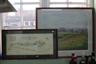 Donald Shearer, signed print, "The Old Course St. Andrews", together with a map of