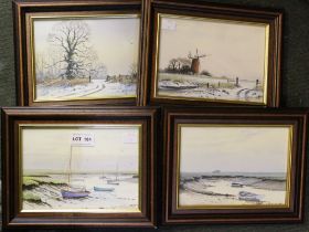 S F Clarke, Four Norfolk landscapes, watercolour paintings, signed, 13cm x 18cm, framed (4)