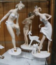 Three Wallendorf porcelain figurines of young ladies, tallest 26cm