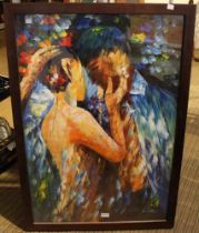 Ledmid Afremov - A large original abstract acrylic on board of a loving couple framed and glazed