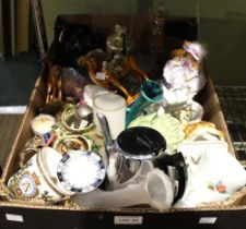 A quantity of assorted ceramics & glasswares to include cat ornaments