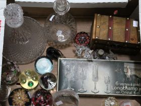 A collection of paperweights, a decorative scent bottle & other table glasswares
