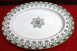 A Victorian Copeland pottery oval meat platter, transfer and hand painted decoration, pattern D.3875