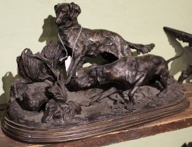 After Pierre Jules Mene, an animalier bronze, depicting two sporting dogs pursuing game, inscribed "