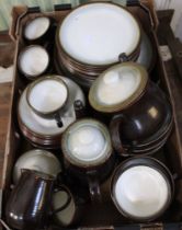 A set of Franciscan chestnut stoneware dinner service with tea & coffee pot