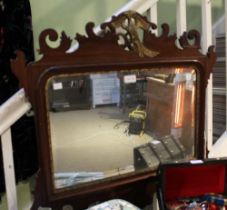 A mahogany and gilt frame bevel edge wall mirror with a Ho-Ho bird design
