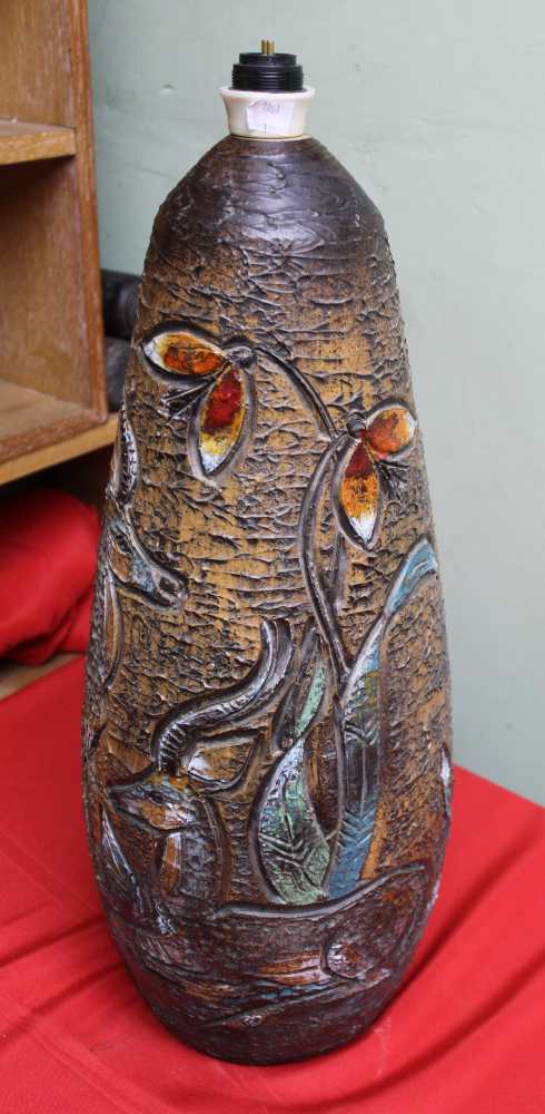 A Tilgmans of Sweden stoneware lamp base, incised antelope decoration, with glazed colour detail, st - Image 3 of 3