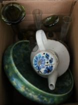 A "Clews" green glazed pottery fruit bowl, a Midwinter Stonehenge teapot "Spring" pattern and five g