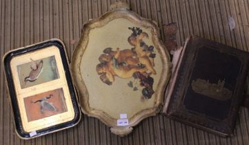 A Victorian musical photograph album with two papier mache trays