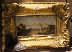 Oil on board of a possible continental scene in gilt frame