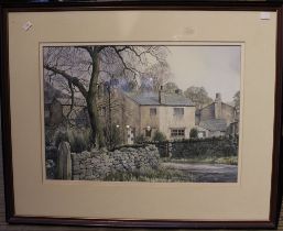 Watercolour buildings in Feizor West Yorkshire by J Ingham Riley framed & glazed