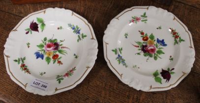 A pair of Bloor Derby plates with polychrome floral and gilt decoration on white ground, printed mar