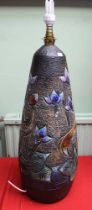 A Tilgmans of Sweden stoneware lamp base, incised exotic birds and flowers decoration with glazed co
